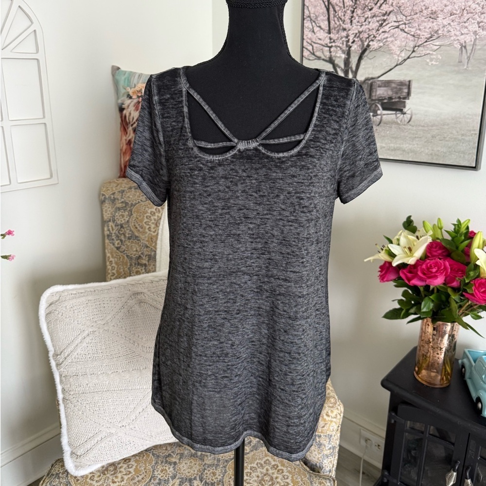 Rock & Republic Gray Fitted Cut Out T-Shirt
